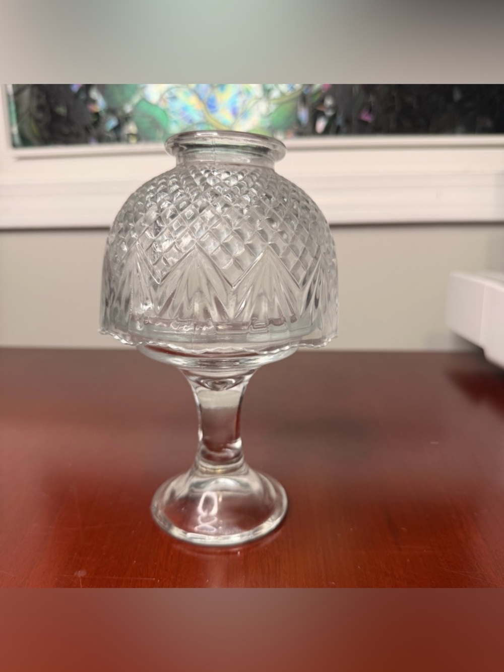 PartyLite Colonial Candle Glass Candle Holder Diamond Pattern Cut Fairy Lamp
